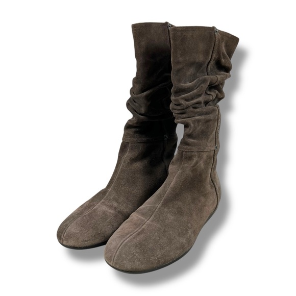 Prada Boots Brown Suede Leather Slouch Boots Mid-Calf Pleated Sz 38.5 7.5 US - Picture 3 of 8